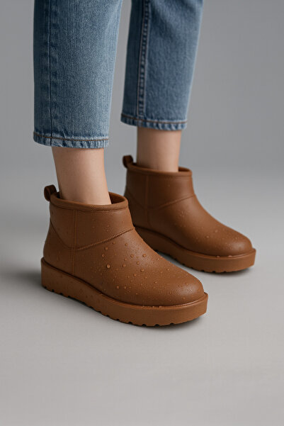 Beyond Γυναικείες μπότες βροχής αδιάβροχες από φυσικό δέρμα με επένδυση από γούνα 3cm BYNDUMFAY02