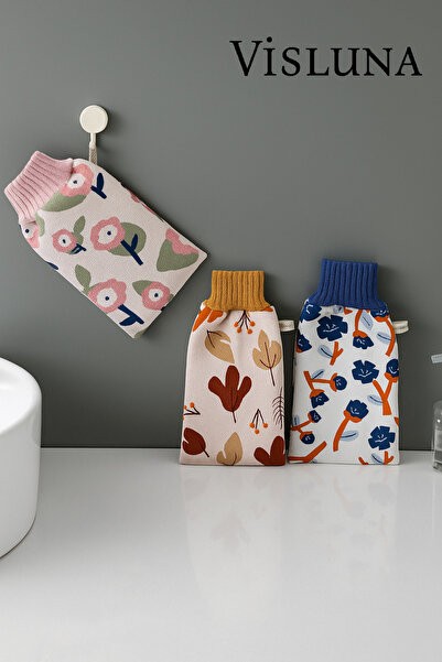 VİSLUNA 2'Li Mikrofiber Banyo Duş Kesesi Eldiveni Ölü Deri Temizleyici İçi Li...