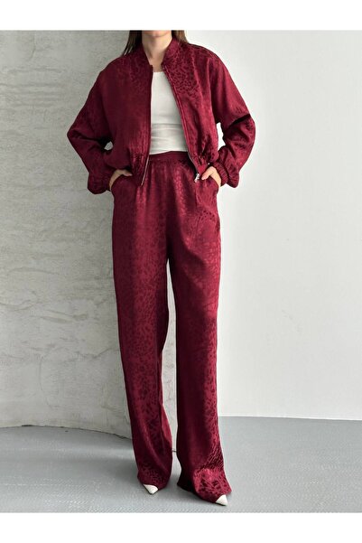 ZF BUTİK Leopard Satin Jacket Pants Set