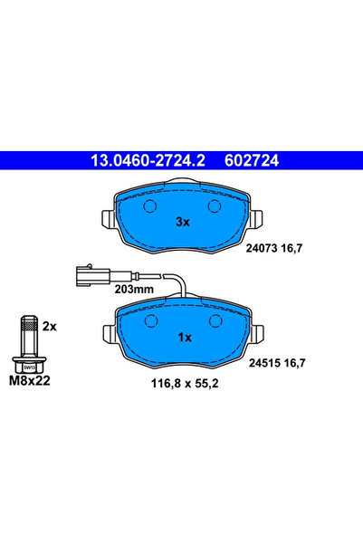 Ate Комплект спирачни накладки дискови спирачки Lancia Ypsilon