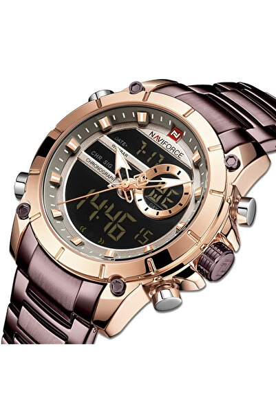 Naviforce Ανδρικό Ρολόι, Κομψό, Μοντέρνο, Χρονογράφο, Διπλής Ώρας, Quartz Καφέ