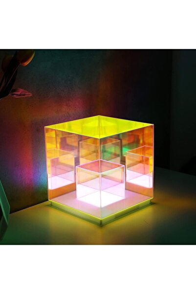 Fipka Colorful Pyramid Glass Acrylic Table Lamp, Crystal Pyramid Transparent Color Prism Desktop Decoratio