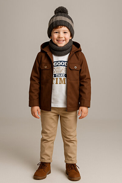 tinytrends Boy's Hooded Roussillon Gabarin 100% Cotton Bottom Top 3-Piece Suit