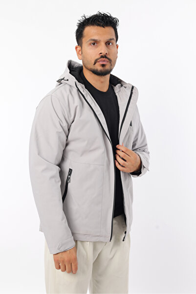 Rodrigo Men's Fur-Lined Windproof Softgel Fabric Hooded Zippered Coat