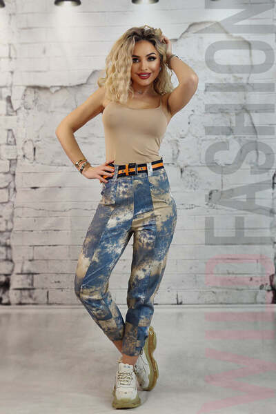 WildFashion Pantaloni lungi casual din material usor elastic si curea in tali...