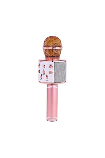 OEMN Microfon karaoke WS-858 cu difuzor încorporat, card SD, USB, AUX, auriu roz
