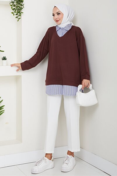 Bestenur Πουκάμισο με γιακά τουνίκ 1612 - Bitter Brown