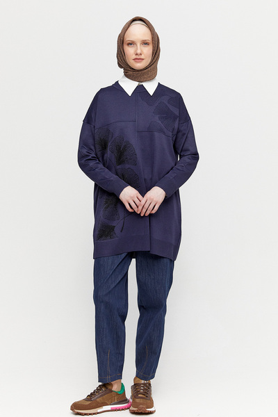 Setrms Yaprak Desenli Simli Triko Tunik