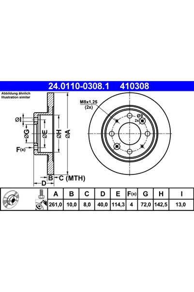 Ate Дискова спирачка Kia Carens 1 Microbus/Carens 2 Microbus/Clarus