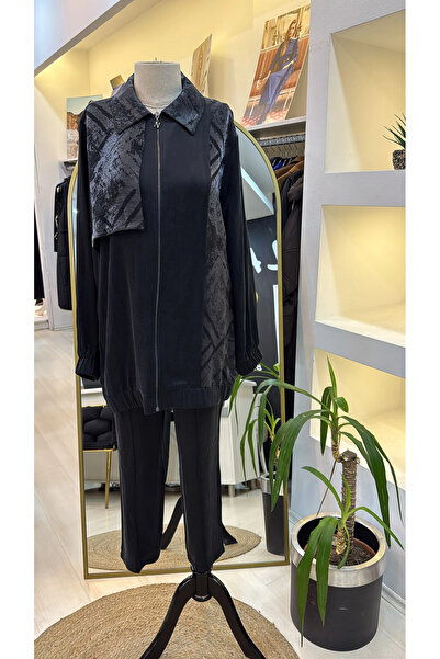 Nuss 1001 Jacquard Detail Trouser Suit - Anthracite