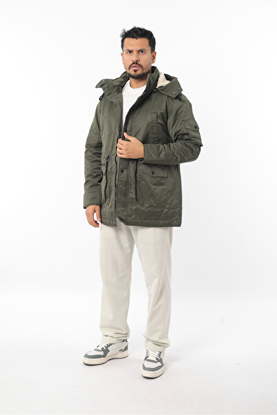 Rodrigo Men's Fur-Lined Winter Cold and Windproof Hooded Zippered Snap Coat
