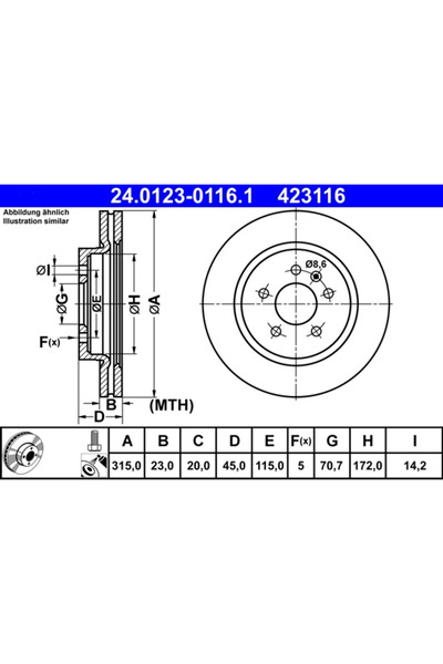 Ate Set Discuri Frana Opel Zafira Tourer C Vauxhall Zafira Model 3 2011-2019