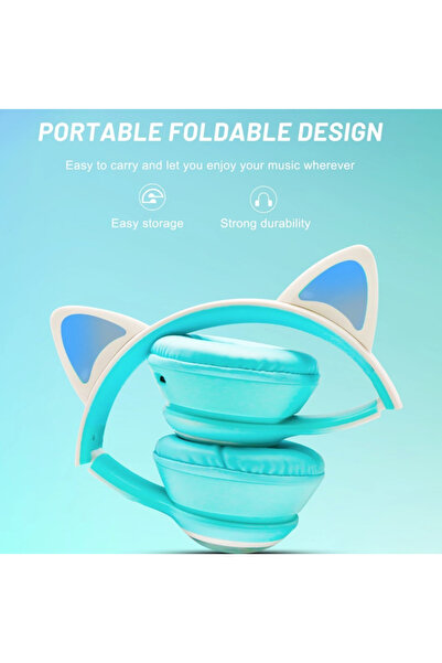 VALA Căști audio copii cu urechi de pisică, VALA® M8 PRO, wireless, pliabile, lumini LED RGB, Bluetooth 5