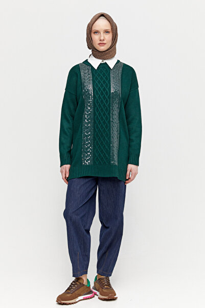 Setrms Payetli Baklava Motifli Triko Tunik