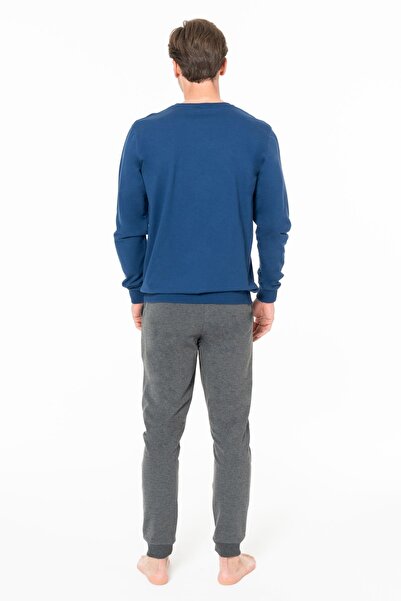 U.S. Polo Assn. Men's Crew Neck Long Sleeve Pajama Set S26928 Banded Legs Comfortable Fabric with Pockets