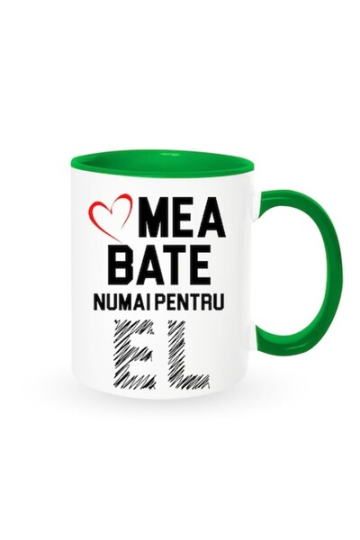 OEM Custom Mug with Message: 'My Heart Beats Only for Him', Betaprint, Ceramic, 330ml, White with Green