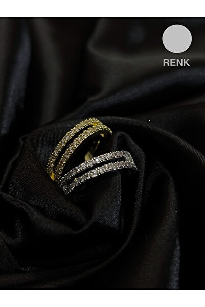 EKİDORA Stoned Double Row Women's Steel Ring Adjustable Gold and Silver Color Jewelry