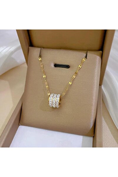 Pursehuit Colier auriu, oțel inoxidabil, cu pandantiv rotund, suflat cu aur d...