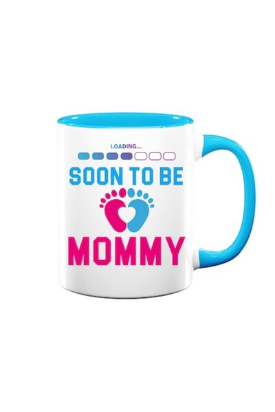 OEM Cană personalizată cu mesajul „Se încarcă... în curând mămică”, Betaprint, alb cu interior albastru, 33