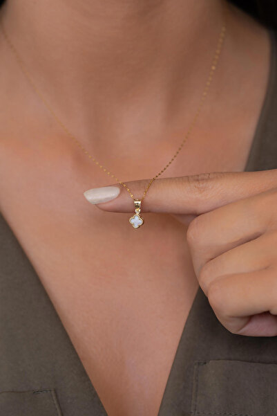 Bayar Gold 14 Ayar Altın Beyaz Yonca Kolye