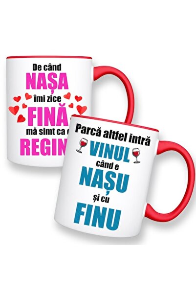 OEM Set 2 căni personalizate cu mesajul: „De când nașa mă numește fină, mă si...