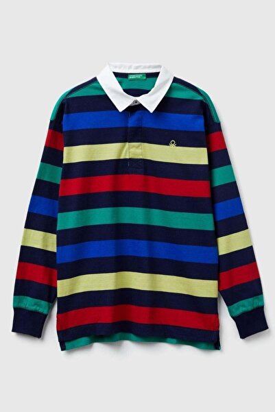 United Colors of Benetton تيشيرت بولو للأولاد 33CKC301X-25K بأكمام طويلة مخطط...