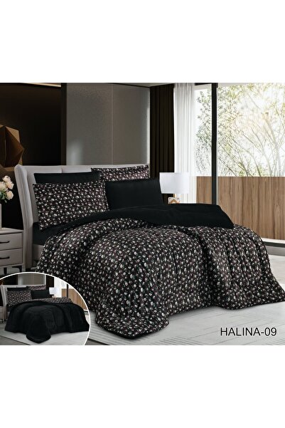 Roshen 6-piece double-sided winter bedspread set, one plain velvet side and one patterned fur side, luxury for you and elegance for your room decor, size 220*240