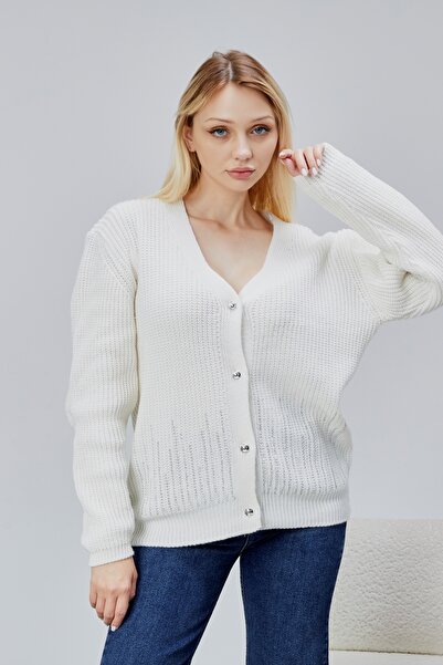 LUGMO Women's Knitwear Cardigan Stoned Standard Size Ecru