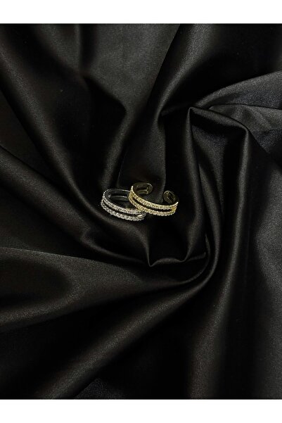 EKİDORA Stoned Double Row Women's Steel Ring Adjustable Gold and Silver Color Jewelry