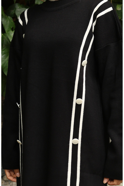 sefamerve Knitwear Buttoned Tunic Trousers Double Set 1128-08 Black