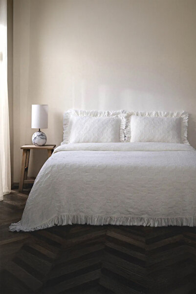 Ecocotton Tanya Cream Double Size 100% Organic Cotton Pique Bedspread Set 240*260 cm