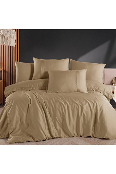 Hobby home collection Gold Cappucino - Çift Kişilik 300 TC Tencel Düz Saten N...