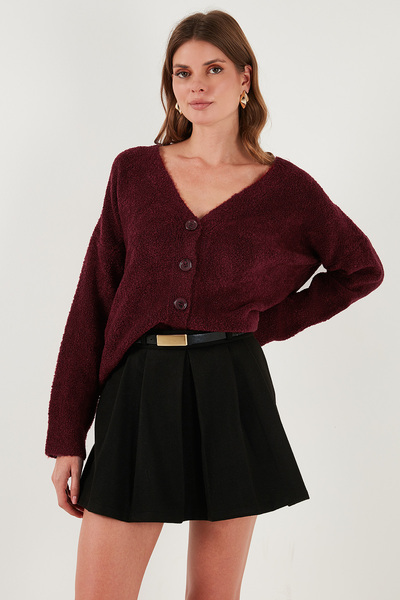 Lela Oversize Fit Düğmeli V Yaka Uzun Kollu Triko Hırka HIRKA 4616232