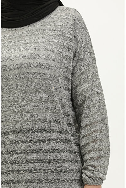 sefamerve Yarasa Kol Çizgili Tunik 1658-03 Gri