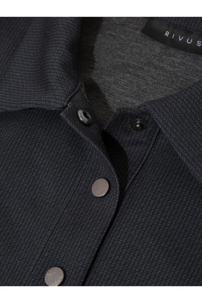 RİVUS Classic Collar Snap Detail Long Sleeve Blouse - Navy Blue