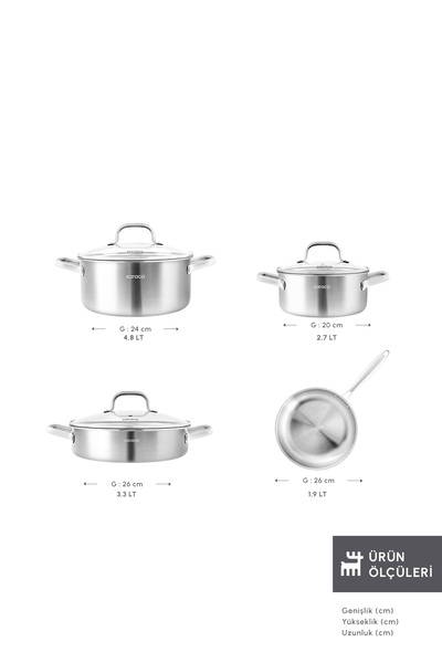 Karaca Power Steel 316+ 3Ply Akita Induction Base 7 Piece Steel Cookware Set
