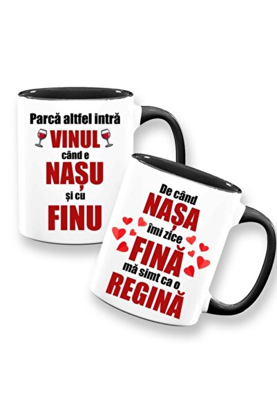 OEM Set 2 căni personalizate cu mesajul: „De când nașa mea mă numește fină, m...