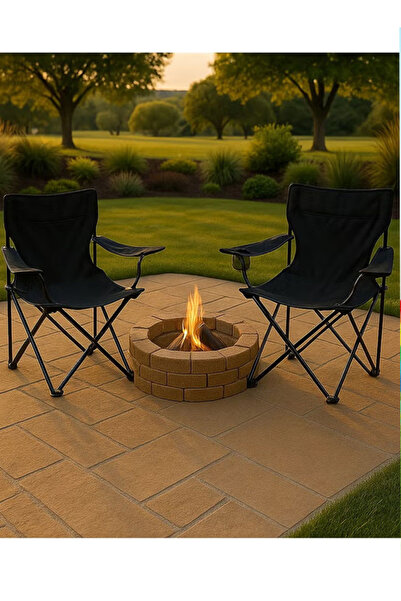 Cady One Set of 2 Black Folding Camping and Travel Chairs with Arms and Cup Holder