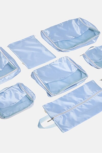 Luxe + Willow 8 Pieces Complete Travel Packing Set, Dusty Blue