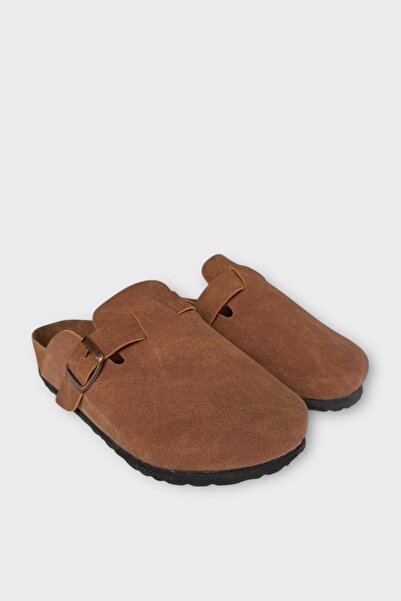 Liger Unisex Buckle Detailed Cork Anatomical Sole Slippers Cinnamon