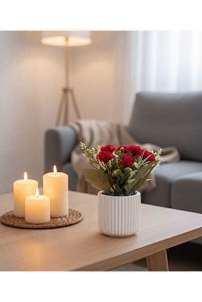 Hakdua Dizayn (YAPAY) Premium Beton Saksı da Yapay Çiçek Bitki Ev Dekorasyon Hediyelik