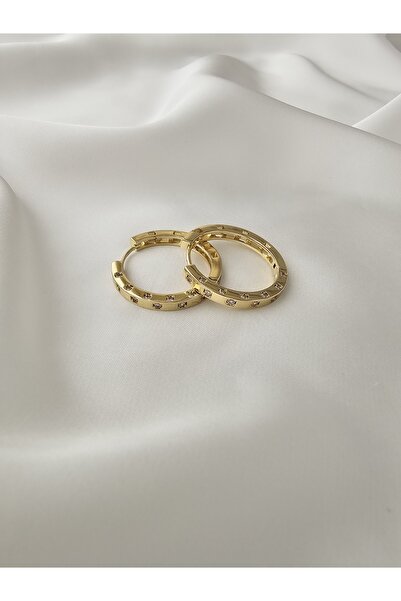 Zivazer Store kadın çelik kararmaz xuping taşlı 14k gold renginde halka küpe