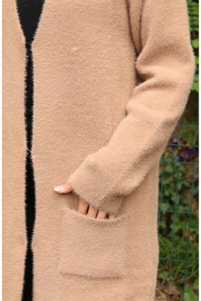 sefamerve Πλεκτό Ζακέτα με τσέπες 0412-01 Γαλακτοκαφέ