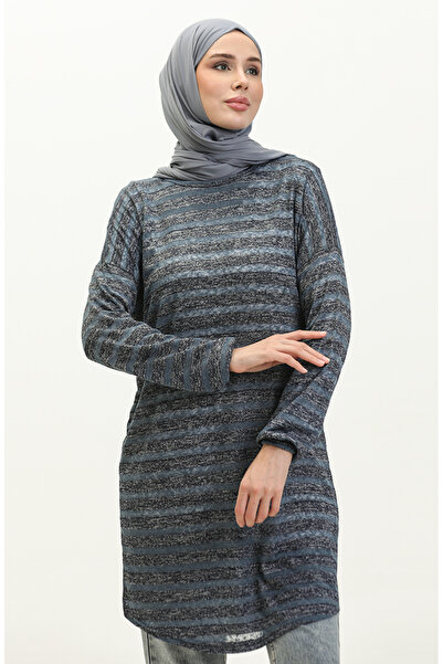 sefamerve Batwing Sleeve Striped Tunic 1658-01 Indigo