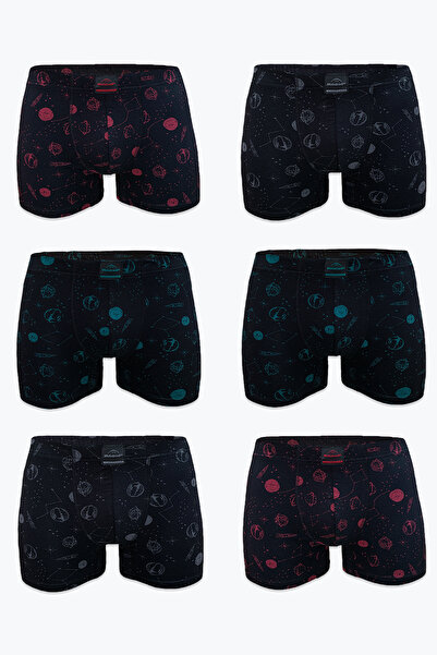 Malabadi Men's 6-Piece Black Patterned Premium Collection Modal Boxer 6m251
