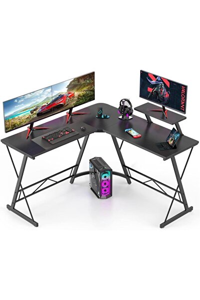 KASINDA L-Shaped Computer Desk, Home Gaming Desk, Writing Workstation with Large Monitor Stand for Home and