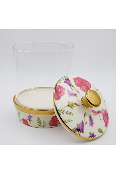 Karma Home Çiçek Desenli Cam Porselen Saklama Kabı, Kavanoz Porselen Kapaklı ...
