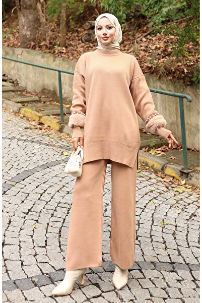 sefamerve Triko Reglan Kol Tunik Pantolon İkili Takım 1054-04 Sütlü kahve