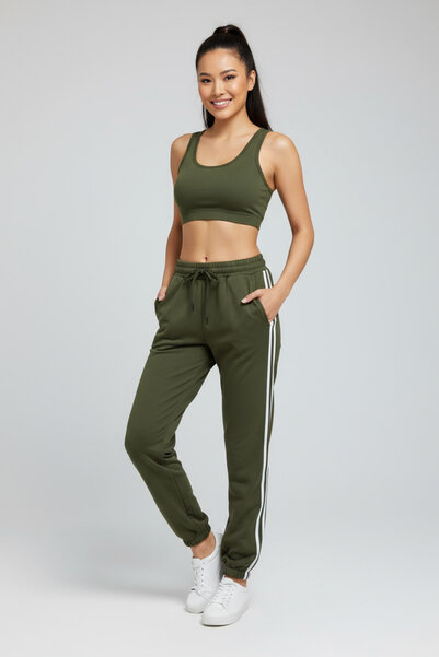 oshebu Kadın Jogger Eşofman Altı Beli Paçası Lastikli Bağcıklı Basic Düz Cepli