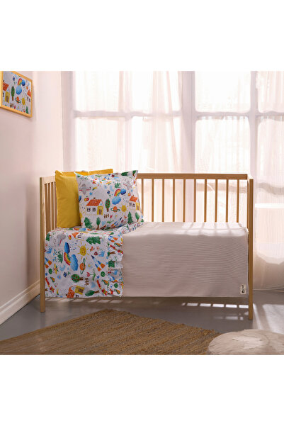 SALLHOMEE Renkli Desenli %100 Pamuk Fırfır Detaylı Bebek Pike Takımı 🌈
